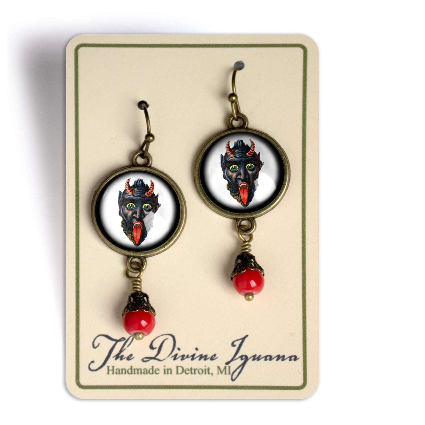 Earrings - Krampus Face Earrings with Bead