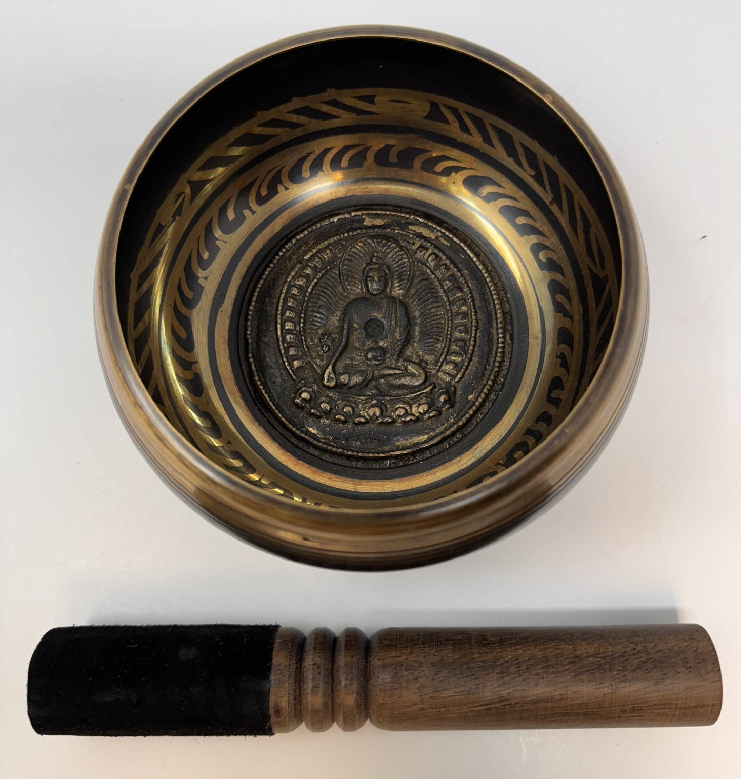 Singing Bowl 48 - 4.5" Black Mantra Bowl - Buddha Carving