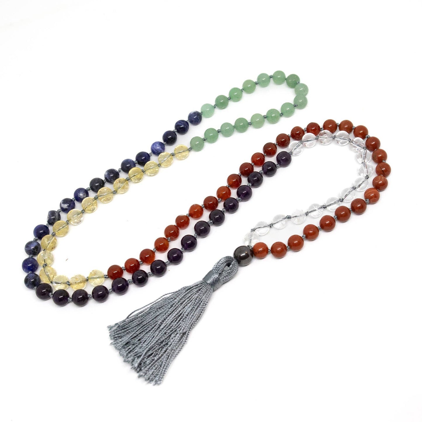 Mala - Real Gemstone Chakra Knotted 108 Bead - Prayer Beads 8mm