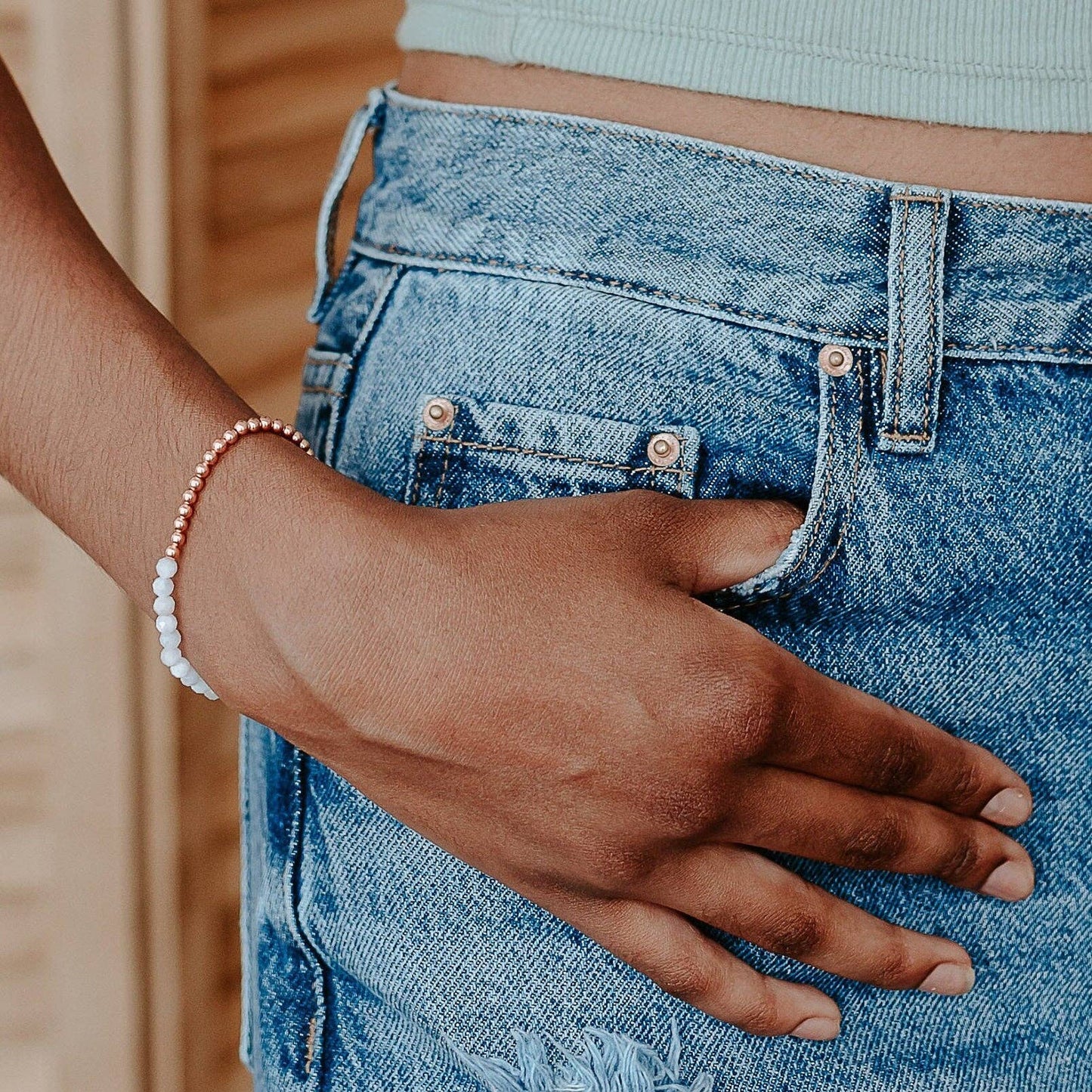 Dainty and Elegant Multi-Faceted Moonstone + Copper Bracelet