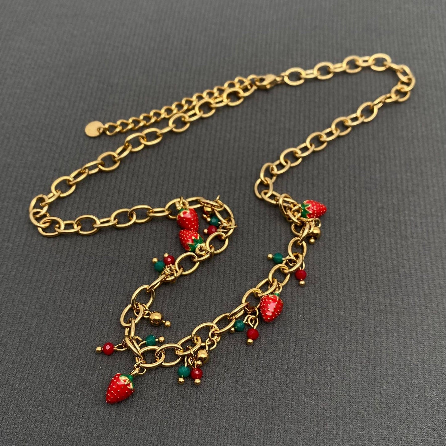 Enamel Strawberry Charm Necklace