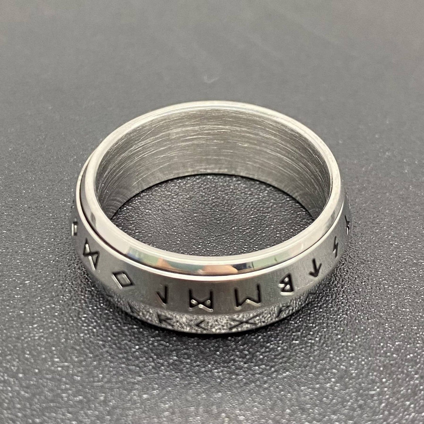 Rotatable Viking Rune Men's Stainless Steel Ring - MJ/MR: Steel color / 12