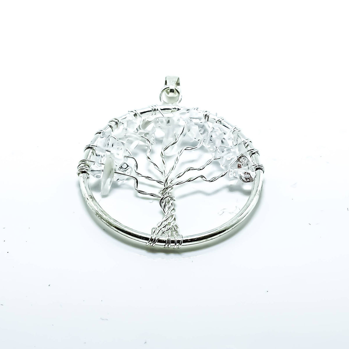 Tree of Life Gemstone Pendant Necklaces: Clear Quartz