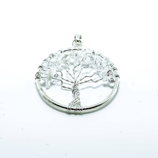 Tree of Life Gemstone Pendant Necklaces: Clear Quartz