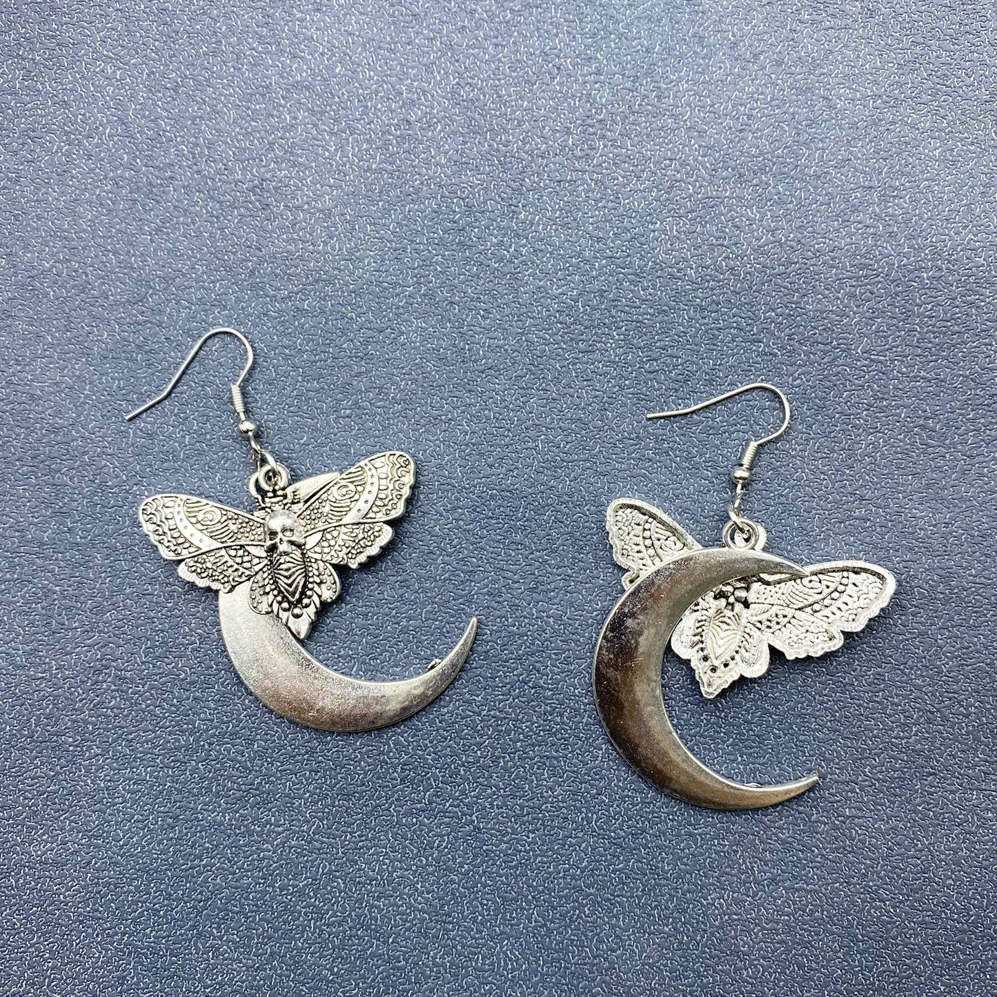 Earrings - Gothic Style Skull Moth Moon
