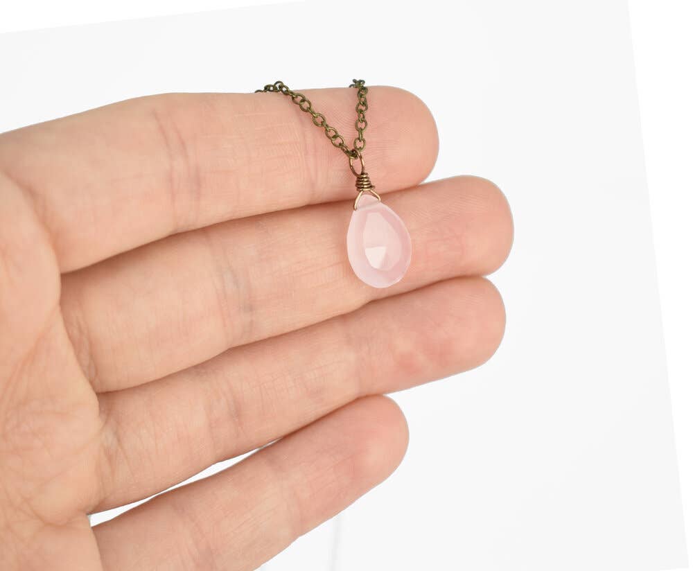 Simple Rose Chalcedony Classic Teardrop Pendant Necklace