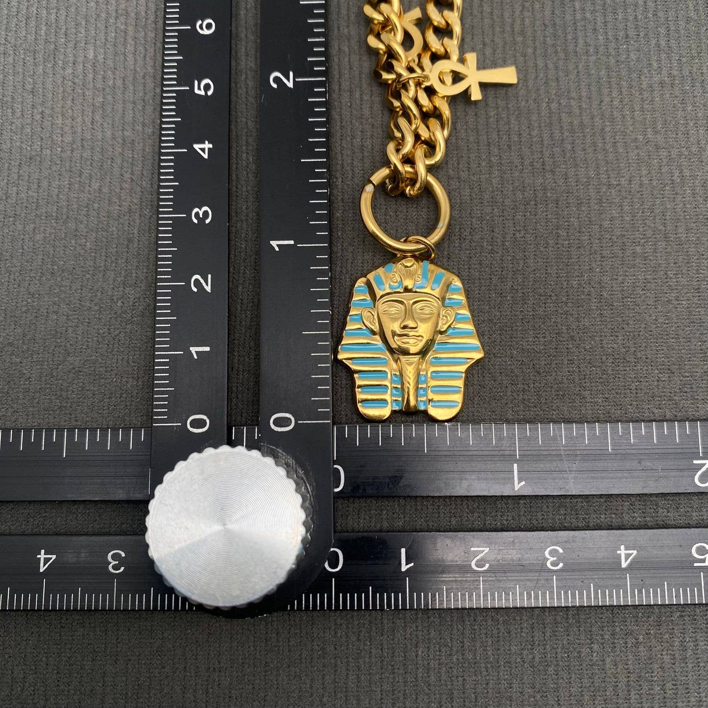 Pharaoh & Ankh Necklace - 18K Gold-Plated Stainless-Steel