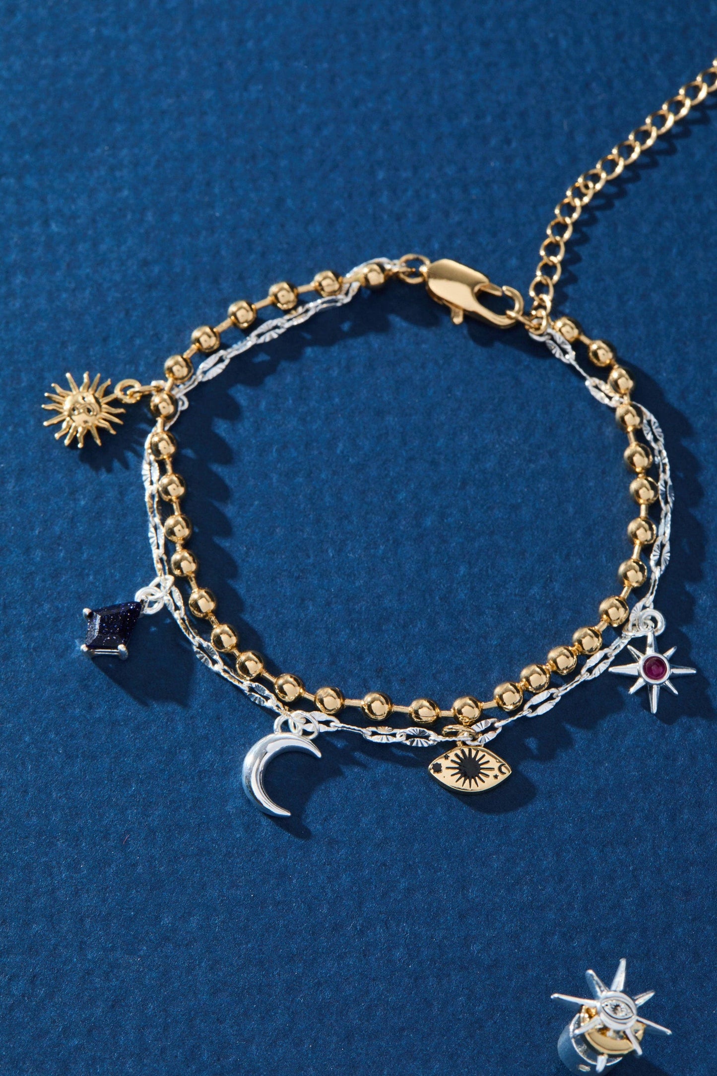 Moon Magic 2 Row Charm Bracelet: Two Tone