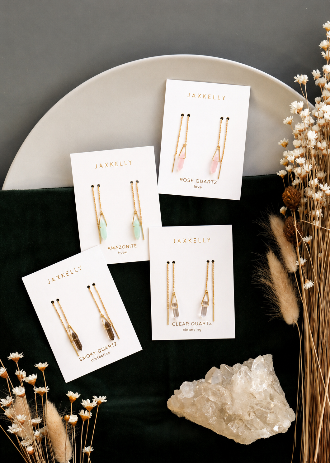 Threader - Rose Quartz - Gold Earrings