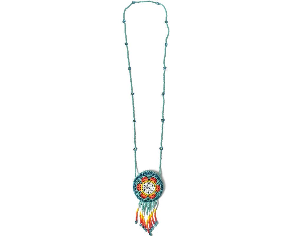 Round Beaded Seed Bead Fringe Medicine Pouch Necklace Bag