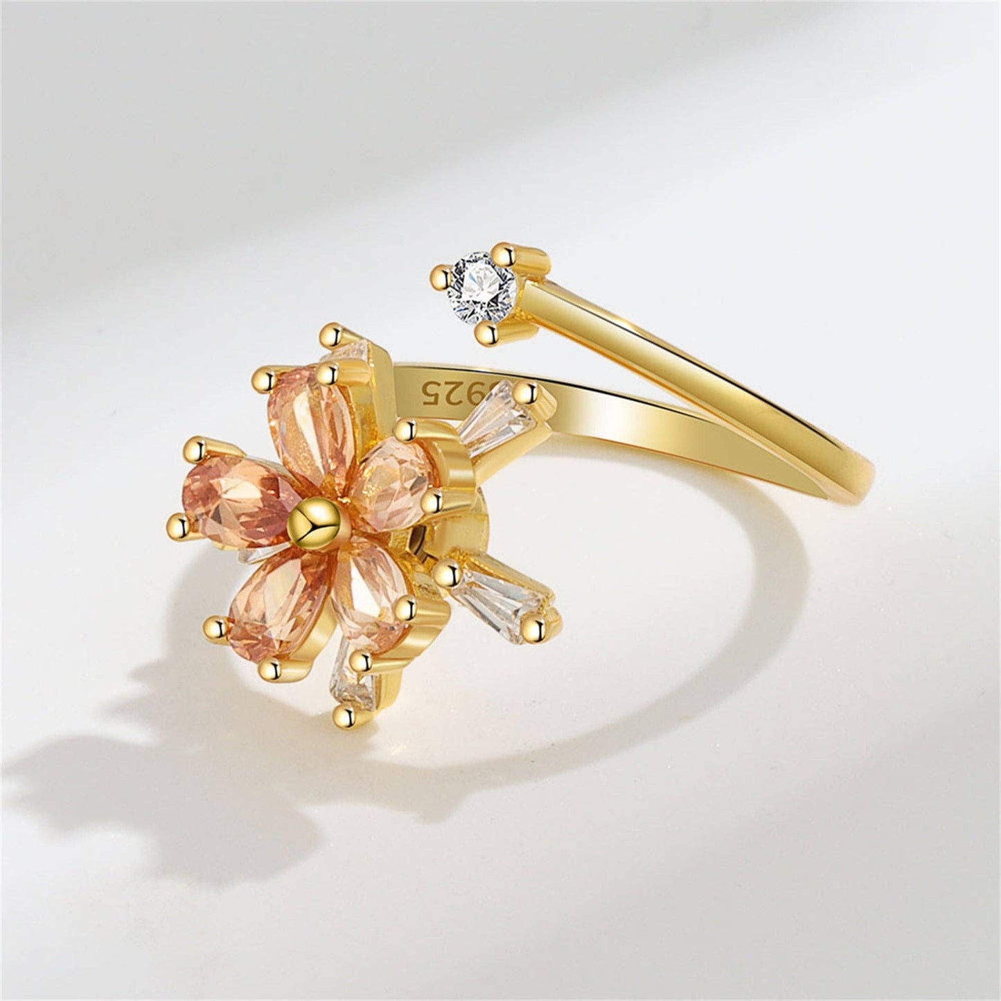 Orange Flower Anxiety Fidget Spinner Ring in Solid Copper: Silver