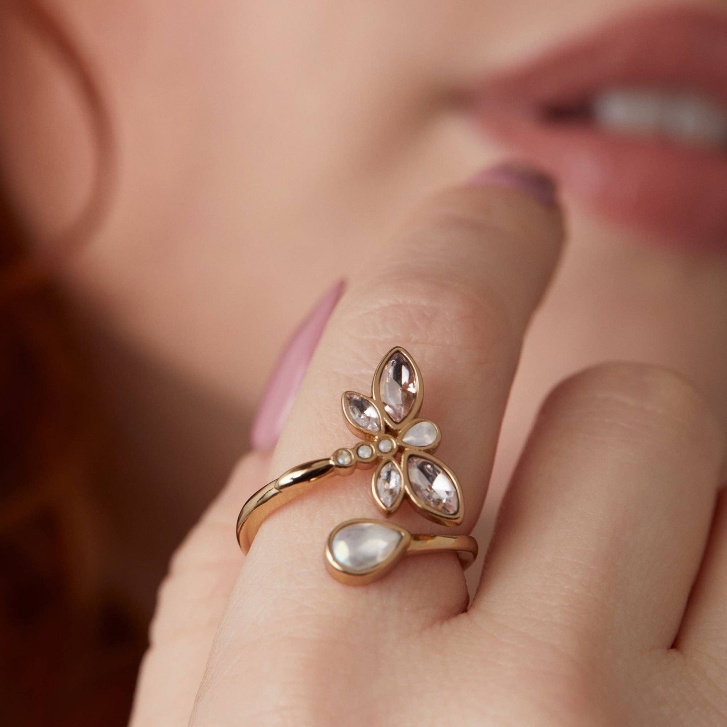 Crystal Dragonfly Ring: Gold