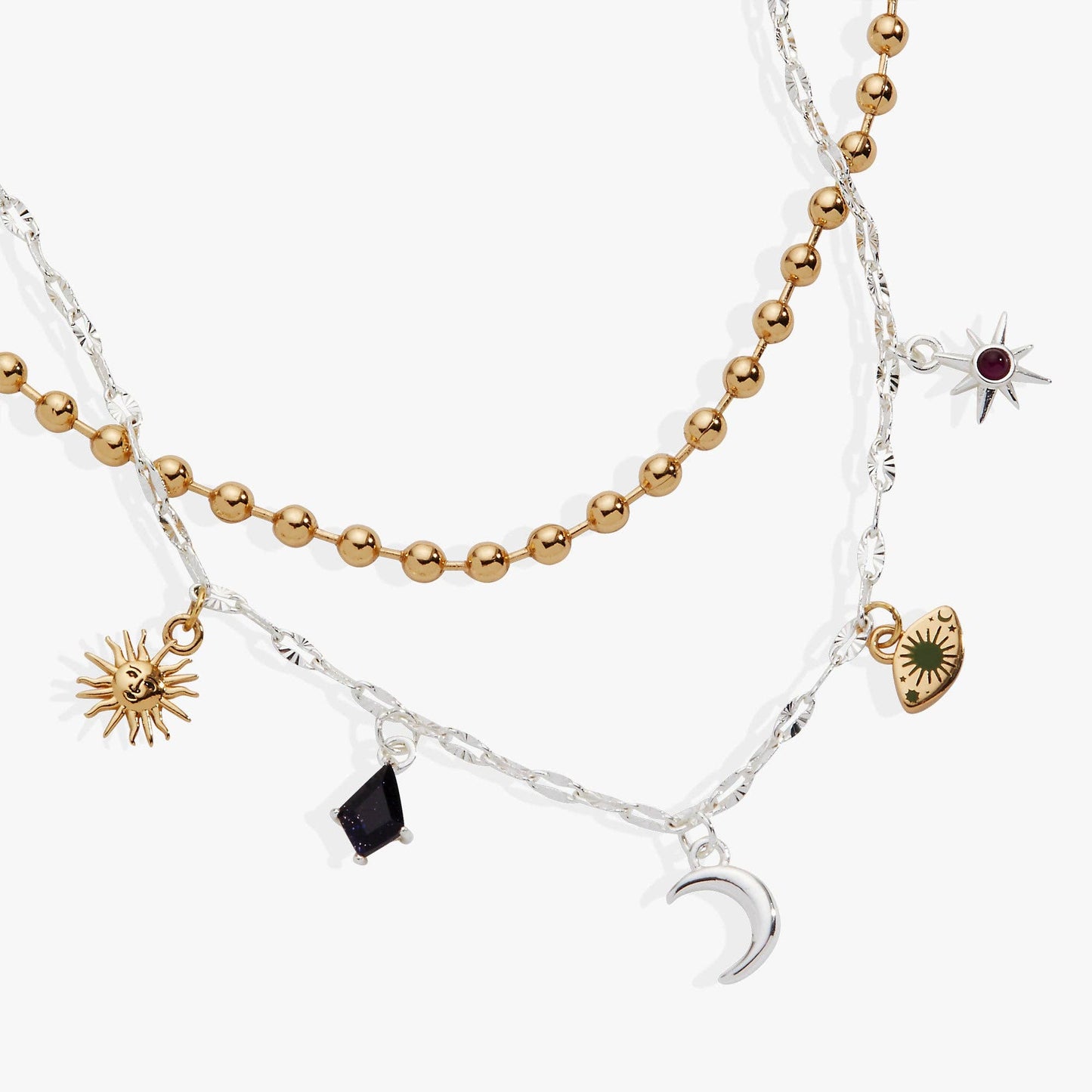 Moon Magic 2 Row Charm Necklace: Two Tone
