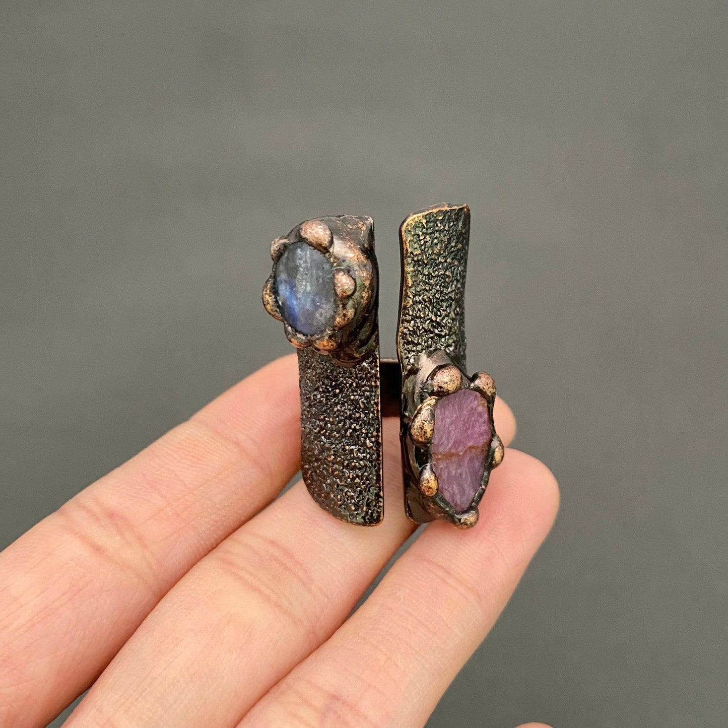 Vintage Anemousite & Rhodonite Crystal Adjustable Ring