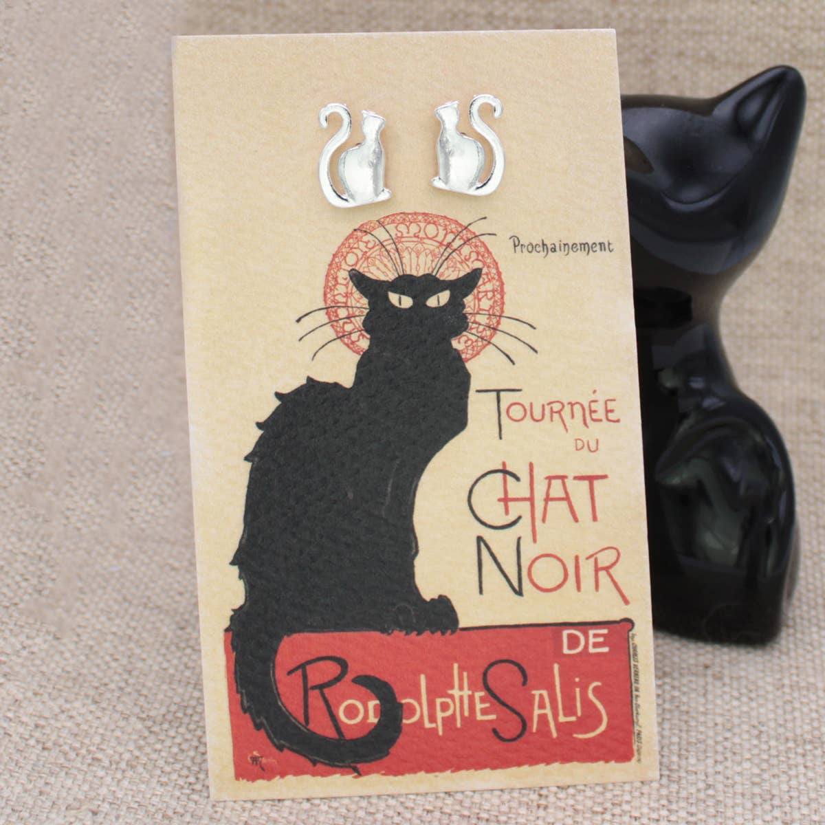 Earrings - Chat Noir Fine Art Silver Cat Post