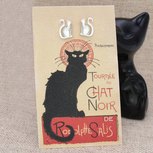 Earrings - Chat Noir Fine Art Silver Cat Post
