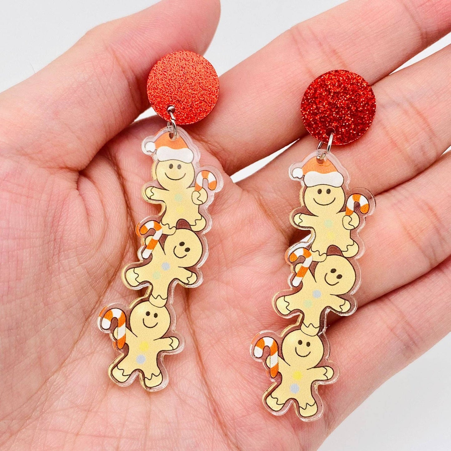 Earrings - Holiday - Acrylic Three Gingerbread Man