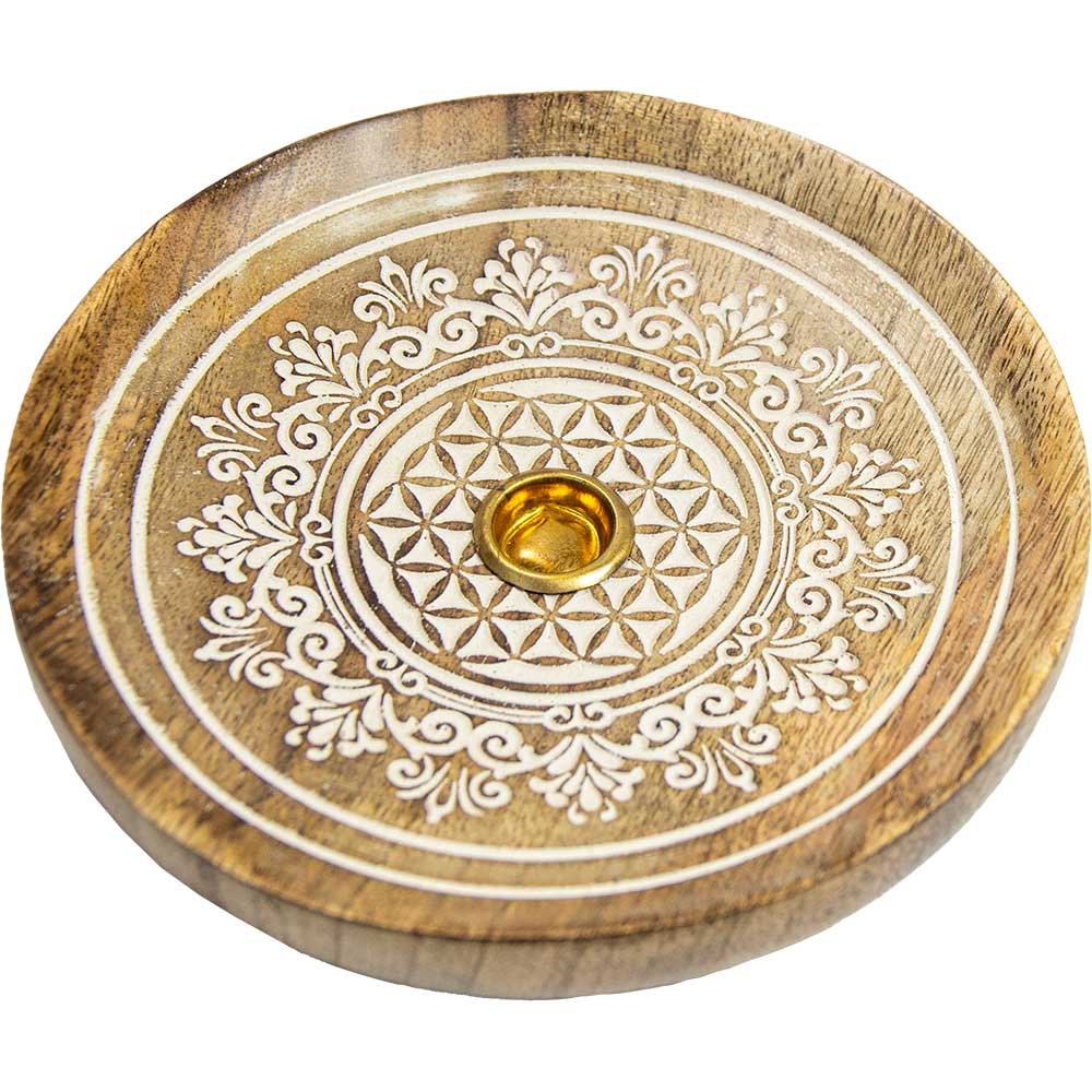 Mango Wood Cone Burner Laser Engraved - Flower of Life