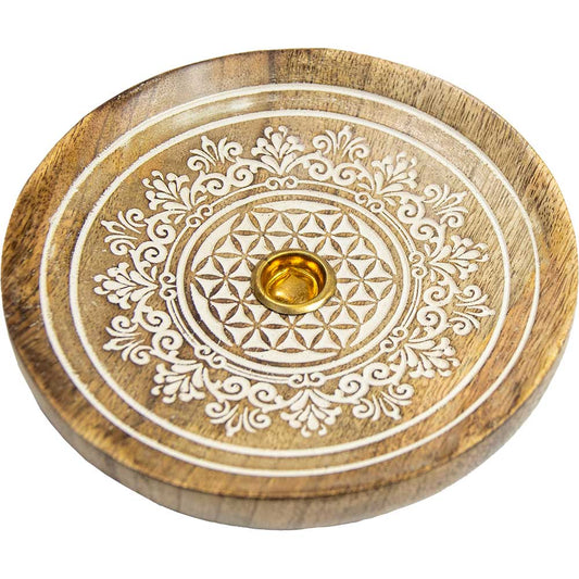 Mango Wood Cone Burner Laser Engraved - Flower of Life