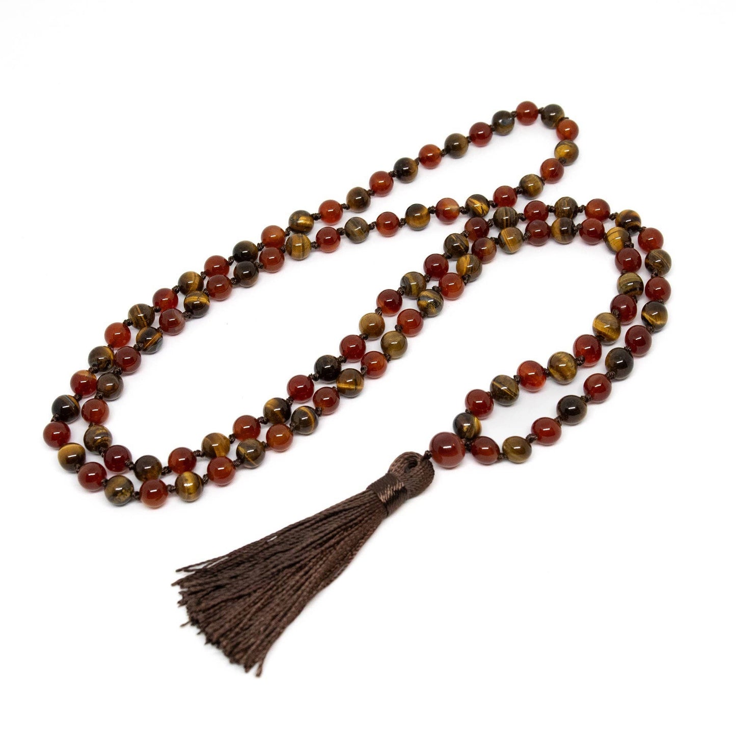 Mala - Carnelian & Tiger's Eye Knotted 108 - Prayer Beads 8mm