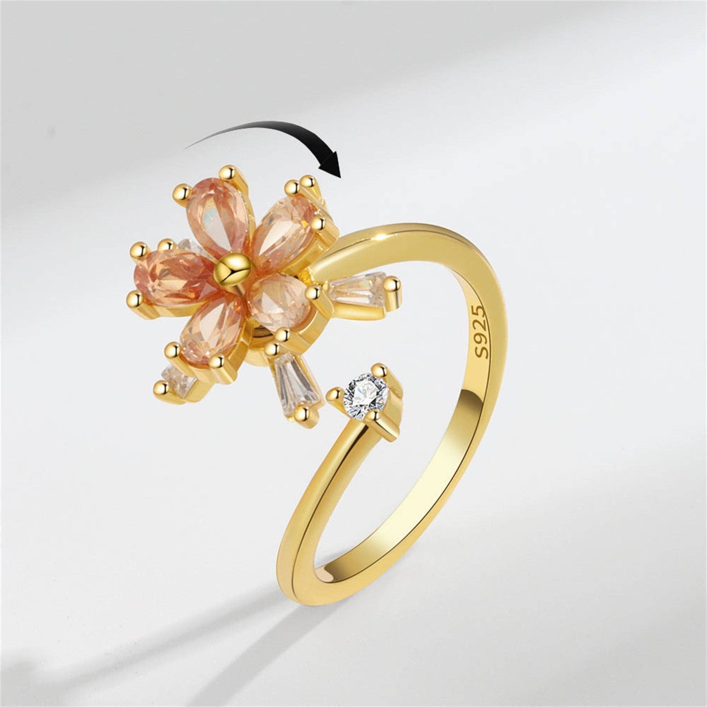 Orange Flower Anxiety Fidget Spinner Ring in Solid Copper: Silver