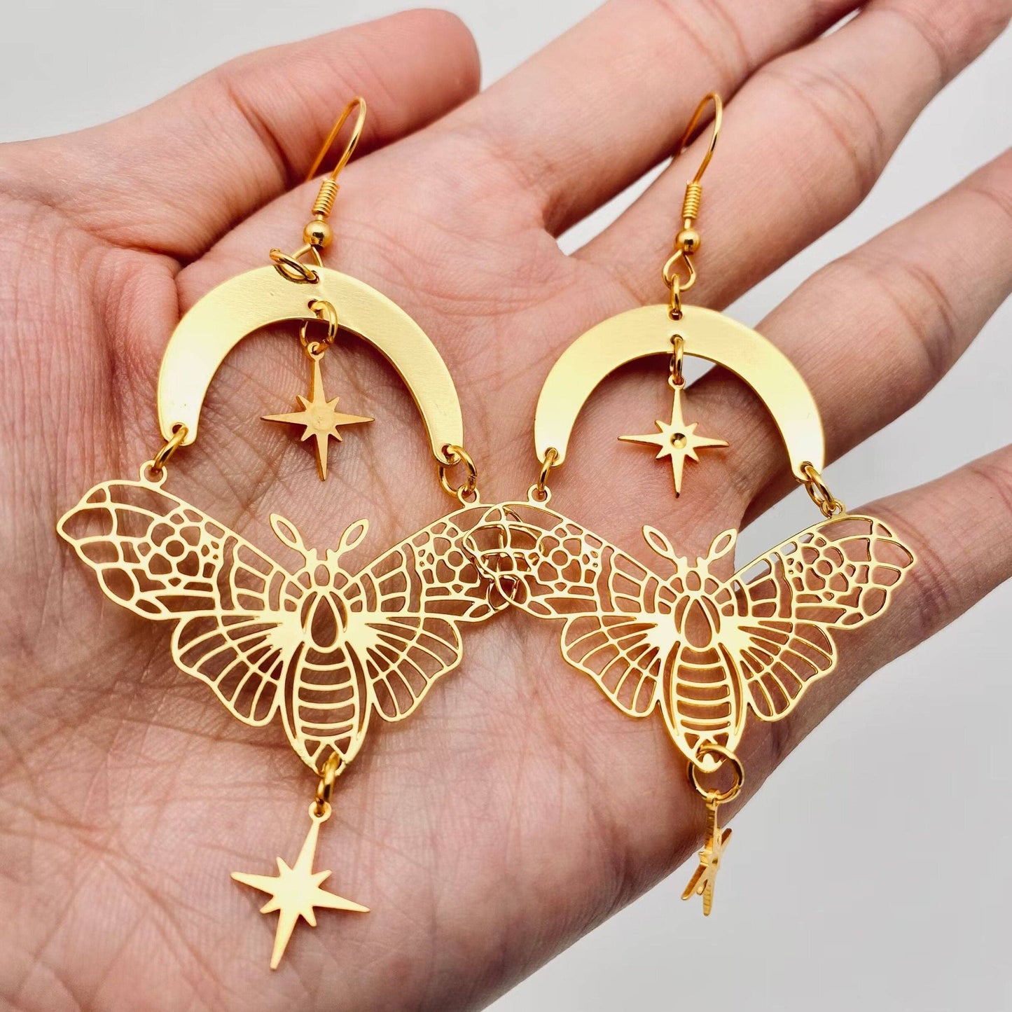 Golden Moth Moon Star Earrings - GT/MS: Gold