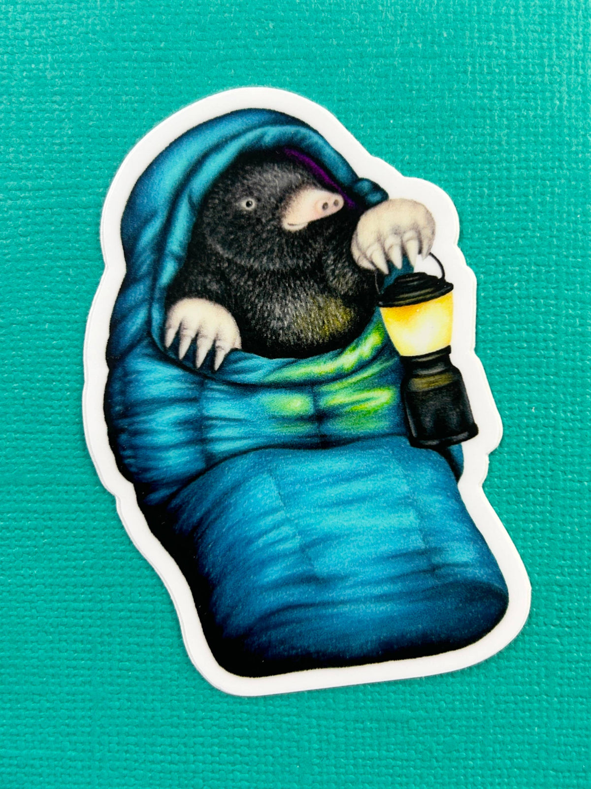 Mole in a sleeping bag sticker