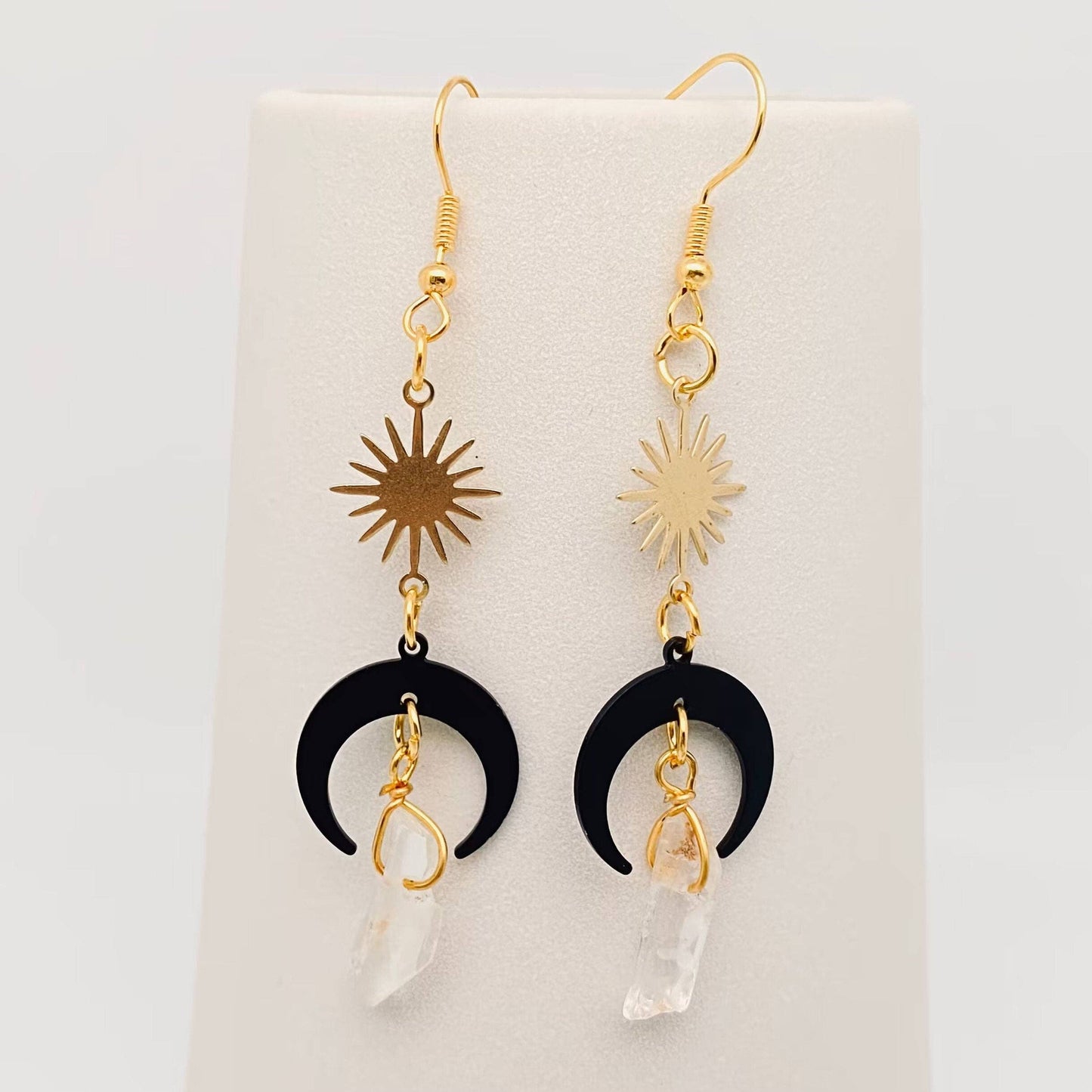 Earrings - Black Moon Crystal Charm