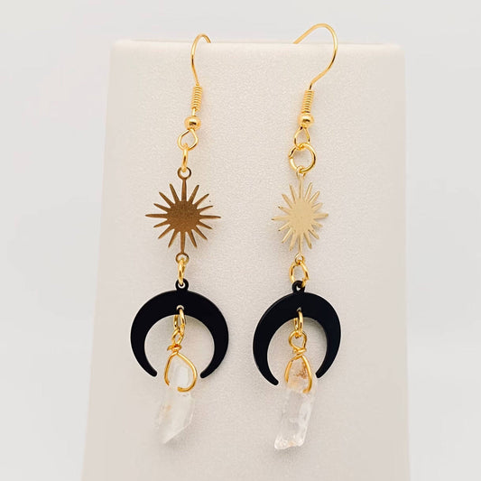 Earrings - Black Moon Crystal Charm