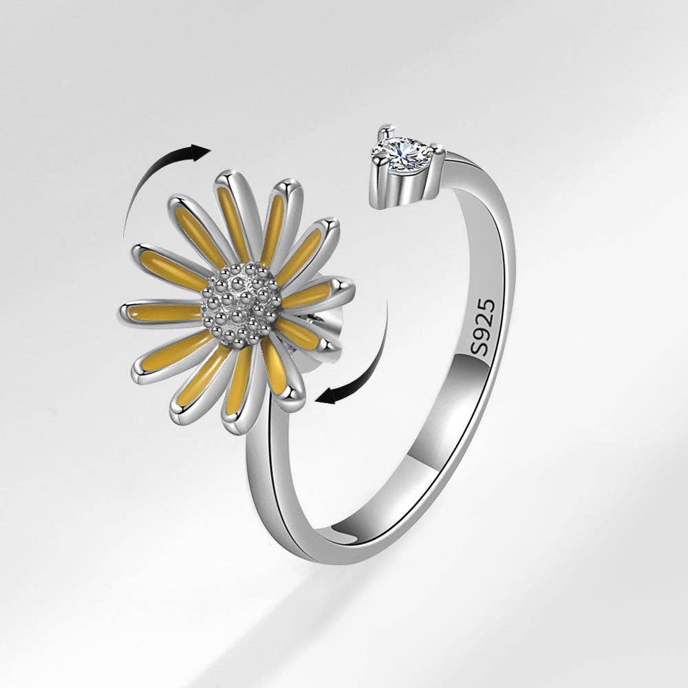 Daisy Flower Anxiety Fidget Spinner Ring in Solid Copper