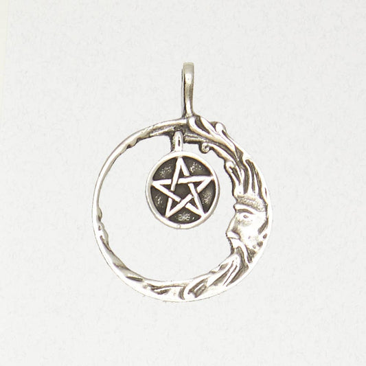 Nirvana Wicca Pendant - Pentacle Moon Pewter