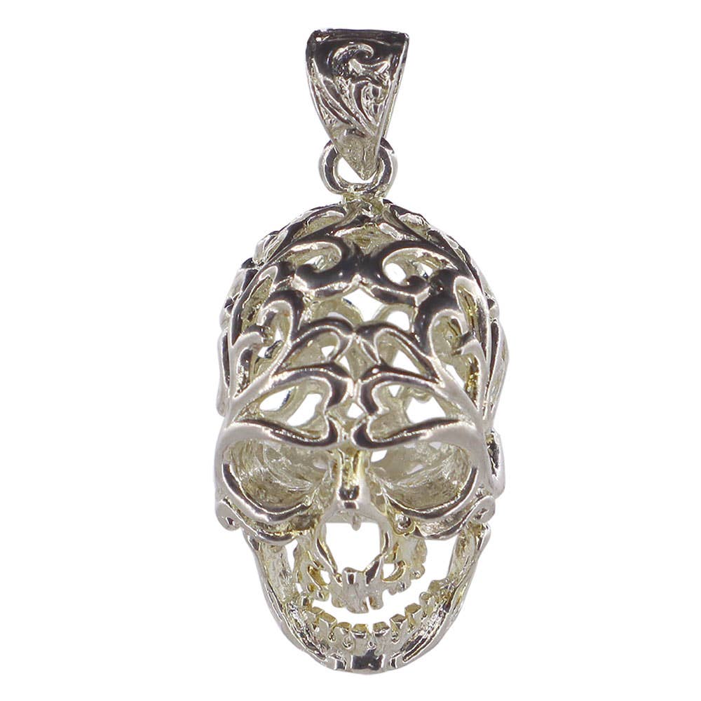 Skull Cage Pendant - Antique Silver