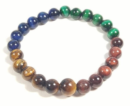 Beaded Bracelet 21 - Long Length Green, Mixed Tiger Eye 8mm