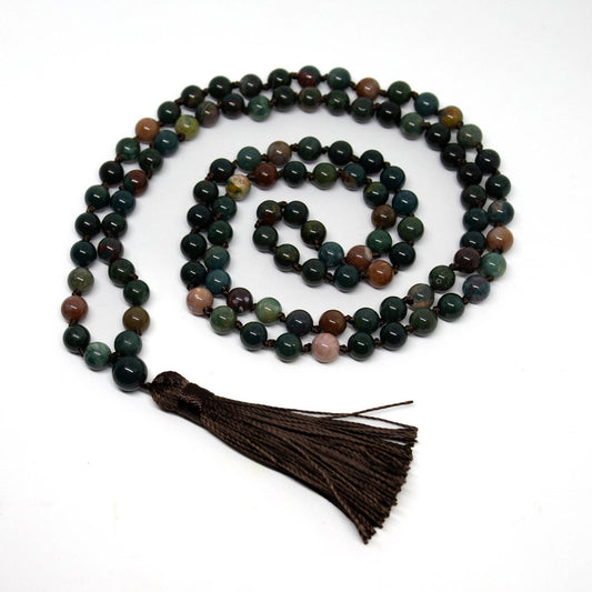 Mala - Bloodstone Knotted 108 Bead Mala 8mm