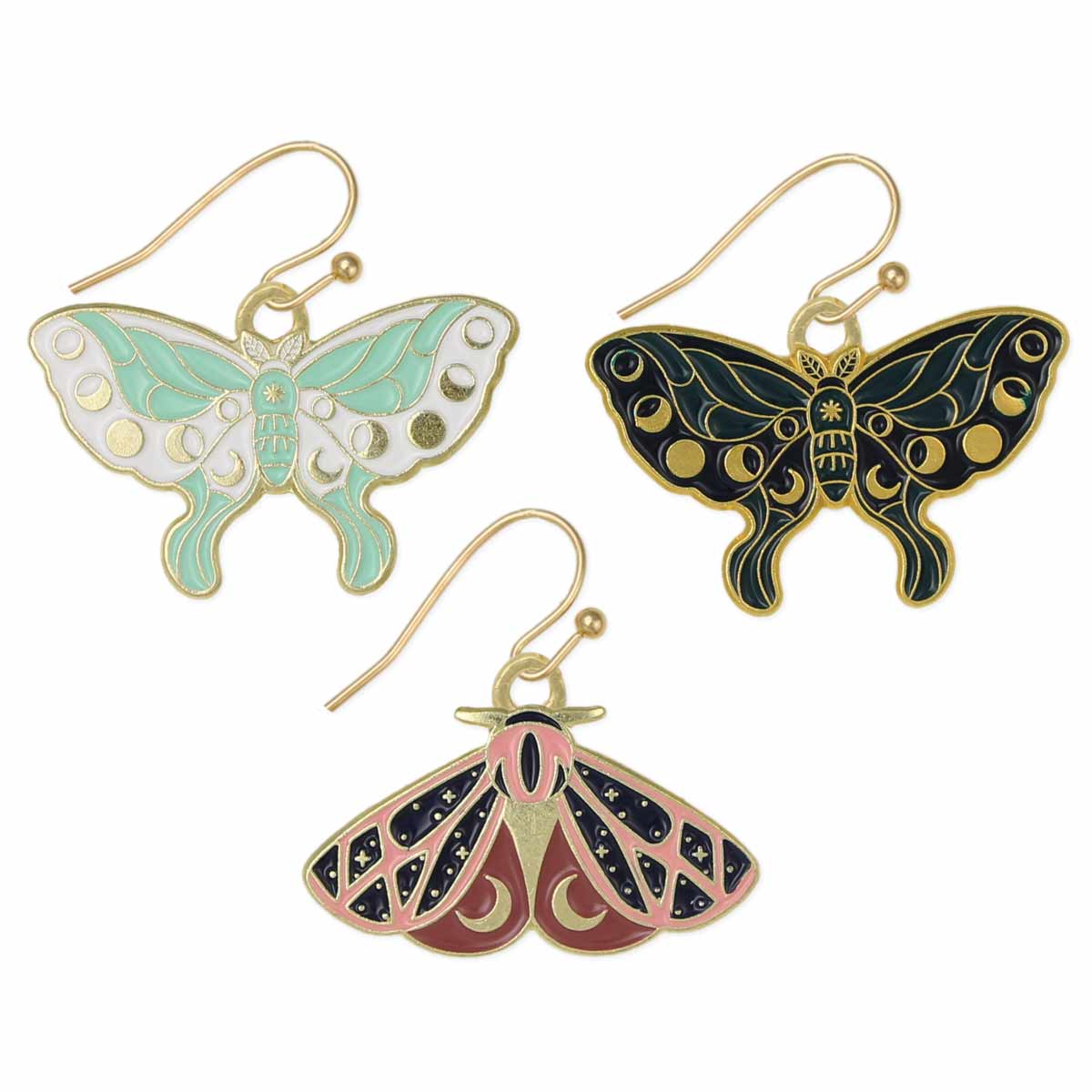 Earrings - Mystical Moth Enamel Celestial